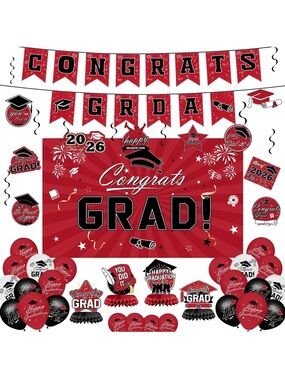 Congrats Grad! Red Graduation Party Decoration Kit party supplies balloon